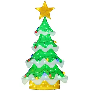 Costway130 cm Arbre de Noël Lumineux Sapin en Maille 3D avec 34 Ampoul... pas cher