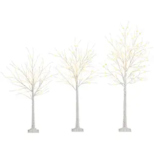 Costway3 Arbres de Bouleau Illuminés Arbres de Noël Artificiels Pré-Éc... pas cher