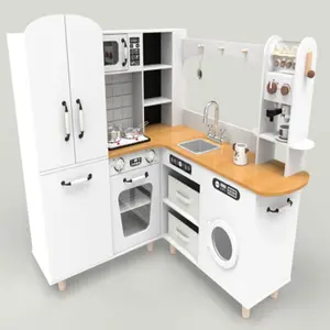 CostwayEnsemble de Cuisine d'Angle pour Enfants avec Réfrigérateur à D...