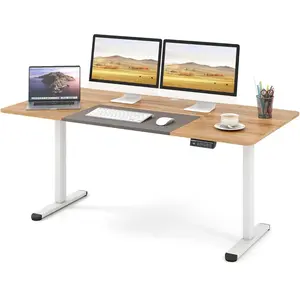 CostwayBureau Debout Électrique 140x70cm Bureau Réglable en Hauteur Bureau Ergonomique avec Mémoire des Hauteurs Trou pour Câble Naturel pas cher