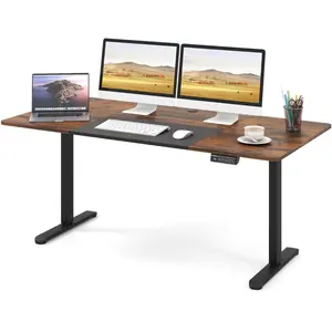 CostwayBureau Debout Électrique 140x70cm Bureau Réglable en Hauteur Bureau Ergonomique avec Mémoire des Hauteurs Trou pour Câble Café pas cher