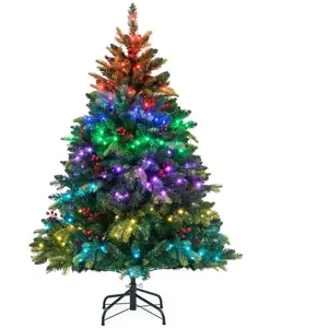 CostwayArbre de Noël Artificiel Pré-éclairé avec Télé Lumières RGB Mul... pas cher