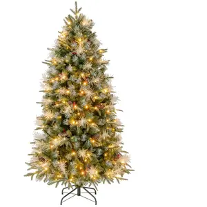 Costway180 cm Arbre de Noël Artificiel Pré-Éclairé Articulé avec 806 P... pas cher