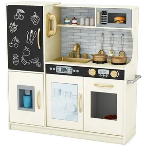 CostwayCuisine de Jeu d'imitation avec Tableau Noir Téléphone Micro-on... pas cher
