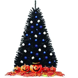 Costway180cm Sapin de Noël Artificiel Noir avec Branches Fournies Arbr... pas cher