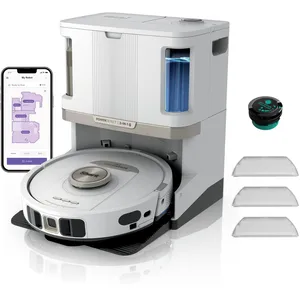 Shark PowerDetect 2-en-1 Robot Aspirateur Lavage, NeverTouch Pro Autovideur Autoremplissage 60 Jours, Navigation 3D LiDAR, Contournement Obstacles NeverStuck, Wi-FI/App, Blanc AV2800ZEEUWH pas cher