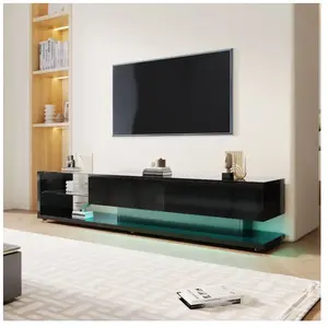 NECHE Yoleo - Meuble tv brillant à éclairage LED,Commode tv avec 2 gra... pas cher