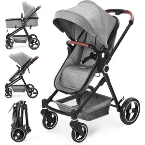 BALOVEBY Poussette 2 En 1, Poussette Combinée Compacte Légère Pliable Avec Siège Inclinable, Poussette Bébé Confort Pour 0-3 Ans Gris
