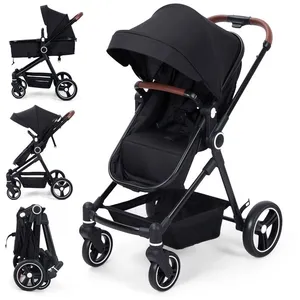 BALOVEBY Poussette 2 En 1, Poussette Combinée Compacte Légère Pliable Avec Siège Inclinable, Poussette Bébé Confort Pour 0-3 Ans Noir