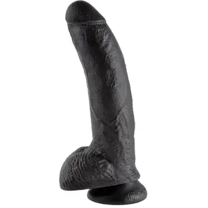Gode avec Testicules 22,9 cm King Cock Noir pas cher