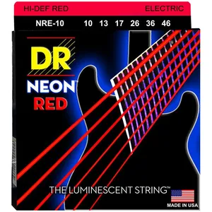 DR Strings DR NRE-10 - Hi-Def Neon - Red, jeu guitare électrique, Medium 10-46