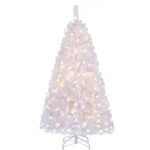 CostwaySapin de Noël Artificiel Blanc Pré-Éclairé à Feuilles en PVC 15... pas cher