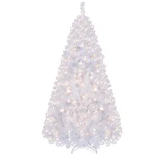 CostwaySapin de Noël Artificiel Blanc Pré-Éclairé à Feuilles en PVC 18... pas cher