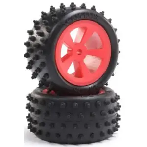 Losi 4 Row Rear Tires, Mounted, Red (2) : Mini JRX2