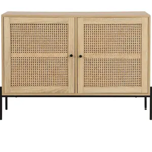 HOMIFAB Buffet 2 portes en cannage naturel et effet chêne 110 cm - iris Iris pas cher
