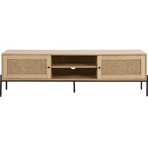 HOMIFAB Meuble tv 2 portes en cannage naturel et effet chêne 160 cm - iris Iris pas cher