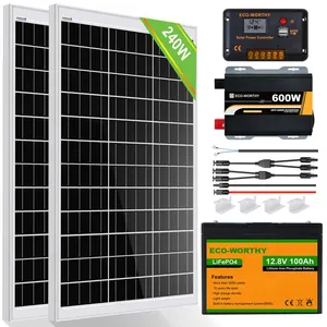 ECO-WORTHY 240W 12V Kit Solaire Complet Avec Batterie, 0,96KW/Jour Sys...Vendu parcdiscount