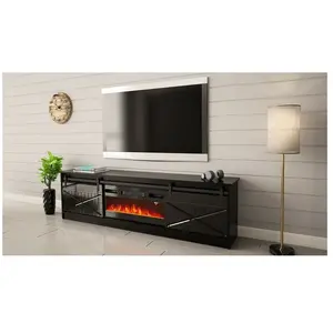 Comparateur de prix : BB-LOISIR Meuble tv 200x57x35 cm Noir brillant grange Avec Cheminée chauffante intégrée meuble Hi-fi à poser