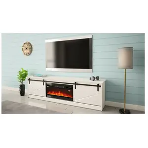 Comparateur de prix : BB-LOISIR Meuble tv 200x57x35 cm blanc brillant Avec Cheminée chauffante intégrée grange meuble Hi-fi à poser
