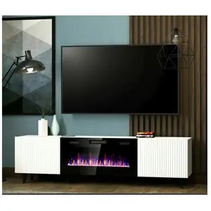 Comparateur de prix : BB-LOISIR Meuble tv Blanc 180x49x40cm Avec Cheminée chauffante intégrée palace sur pieds