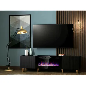 Comparateur de prix : BB-LOISIR Meuble tv Noir 180x49x40cm Avec Cheminée chauffante intégrée palace sur pieds