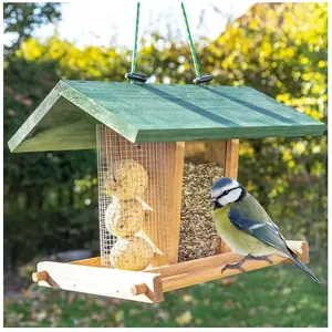 Mangeoire pour oiseaux - BB LOISIR - 325 Cabane marron-vert - Bois massif - Extérieur - 33x22x26 cm pas cher