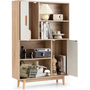 Comparateur de prix : GOPLUS Bibliotheque 4 étagères ouvertes et 2 cabinets 80X24X119,5cm