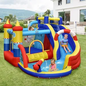 Comparateur de prix : COSTWAY Aquatique Gonflable 6 en 1 avec Toboggan Incurvé Piscine à Ecl...