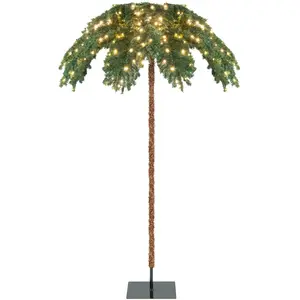 COSTWAY Sapin de Noël Lumineux 180 cm Feuilles Palmier avec 250 Lumières LED Blanc Chaud Base en Métal 813 Branches pour Porche pas cher