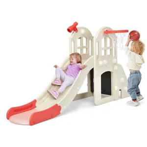 COSTWAY Toboggan 6 en 1 pour Enfant - Glisse de 140 cm - avec Panier de Basket... pas cher