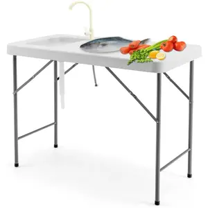 COSTWAY Table de Pêche avec Éviers, Table Pliante Portable pour Nettoy...