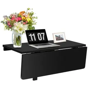COSTWAY Giantex Table Murale Rabattable en Bois de Pin 80 x 60 x 43 cm, Noir pas cher