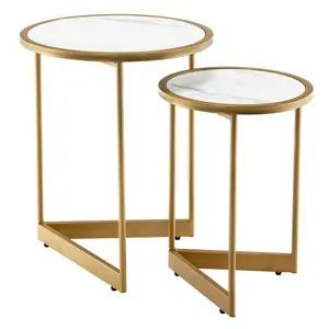 COSTWAY Table de Basse Gigognes Rondes - Structure en Acier Doré - Sty... pas cher