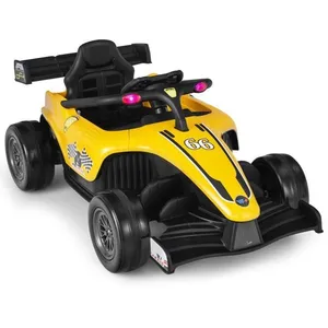 Comparateur de prix : COSTWAY Voiture électrique 12 v pour enfants - f1 racing- 2 à 5 kmh- télécommande, musique, lumières - enfants de 3 à 7 ans - jaune
