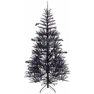 COSTWAY Sapin de Noël 183CM avec 250 Lumières Violets 791 Branches en PVC et Ornements Arbre Automatique d'Halloween Noir pas cher