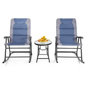 COSTWAY Salon de Jardin Giantex 2 Personnes - Bleu e Gris pas cher