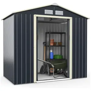 Costway - Abri de Jardin 2,7 en Métal, avec 2 Portes Coulissantes Verrouillables, 4 Trous d'Aération 213,5 x 127 x 194,5cm pas cher