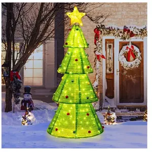 Giantex Décoration de Sapin de Noël Pliable de 190 cm, Arbre de Noël Pré-éclai... pas cher