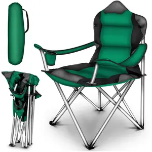 Chaise de camping pliante vert jusqu'à 150 kg chaise de pêche, avec accoudoirs et porte-gobelets - Tresko pas cher