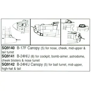 Squadron Verrière Boeing B-17F Flying Fortress  : canon de joue , cone de nez, le milieu de tourelle supérieure & la tourelle de queue (pour maque 1/72SQS9140 Vendu par1001hobbies