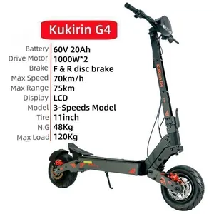 Trottinette Électrique KuKirin G4 70 km/h, 75 km Autonomie, Moteur 2...