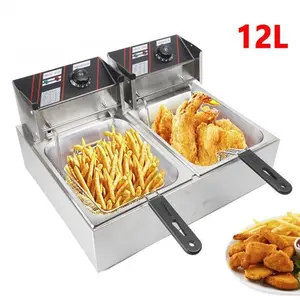 OUKANING Friteuse Electrique 12L Double Cylindre - Friteuse 5KW en Ac... pas cher