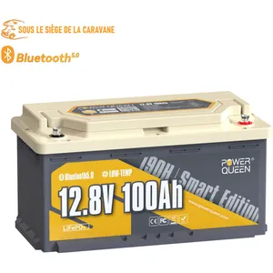 Power Queen Batterie Lithium LiFePO4 12V100Ah  Sous Siège de  Fourgon Bluetooth5.0 H188mm  , panneaux solaire, hors réseau,Vendu parcdiscount