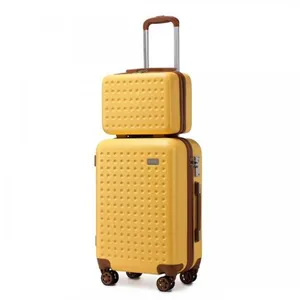 KONO Valise Cabine Rigide Jaune - Set de 2 - 4 roulettes - Serrure TSA pas cher