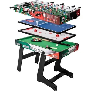 Table multi-jeux 4 en 1 HLC - perche télescopique - billard, foot, ping-pong, hockey glisse - interaction parent-enfant pas cher