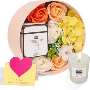 OTBACT Femmes Savon Fleur Boîte Ronde avec Bougies Parfumées Rose Fleu...Vendu parcdiscount