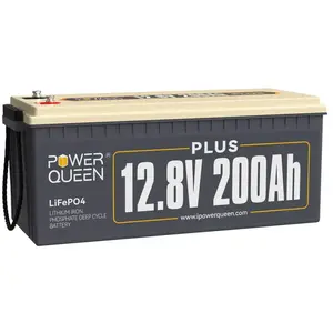 PowerQueen Batterie Lithium LiFePO4 12V 200Ah PLUS - 2560Wh - BMS200A - 4000~15000Cycles pour des Camping cars,Système solaire