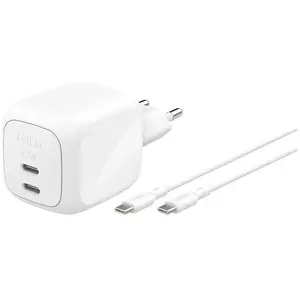 Comparateur de prix : Chargeur Belkin WCH020KQ2MWH-B6 GaN 67 W 2x USB-C Blanc câble 2 m