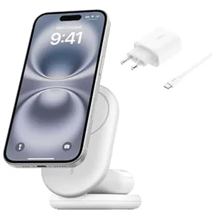 Comparateur de prix : Belkin BoostCharge Magnetic Stand 2-in-1 Qi2 15W Blanc