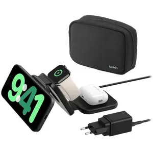 Comparateur de prix : Belkin BoostCharge Pro 3-in-1 - Plot de charge sans fil - magnétique avec Qi2 + adaptateur secteur - 15 Watt - 3 A